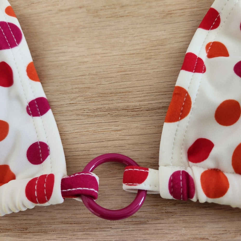 Polka Dot Bikini Top with Pink Ring